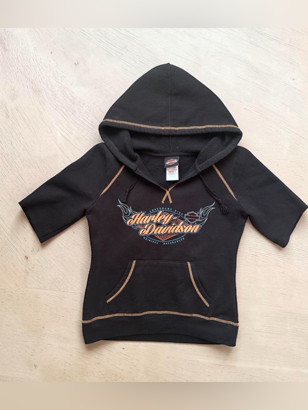Harley-Davidson Doc’s Wisconsin Women’s Black Hoodie Sz S Altered Cut Sleeves